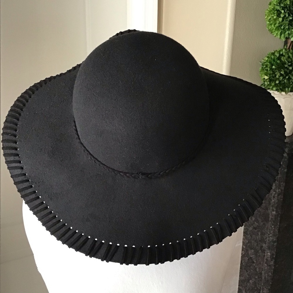 NEW Floppy Hat Black Felt Brim Whip Stitching Hippie Boho Western Festival Style